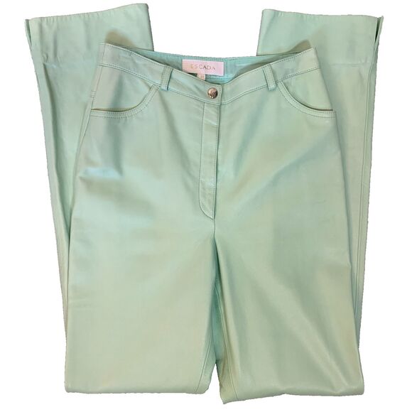 Vintage 90s ESCADA Mint Green 100% Lamb Nappa Leather Pants...